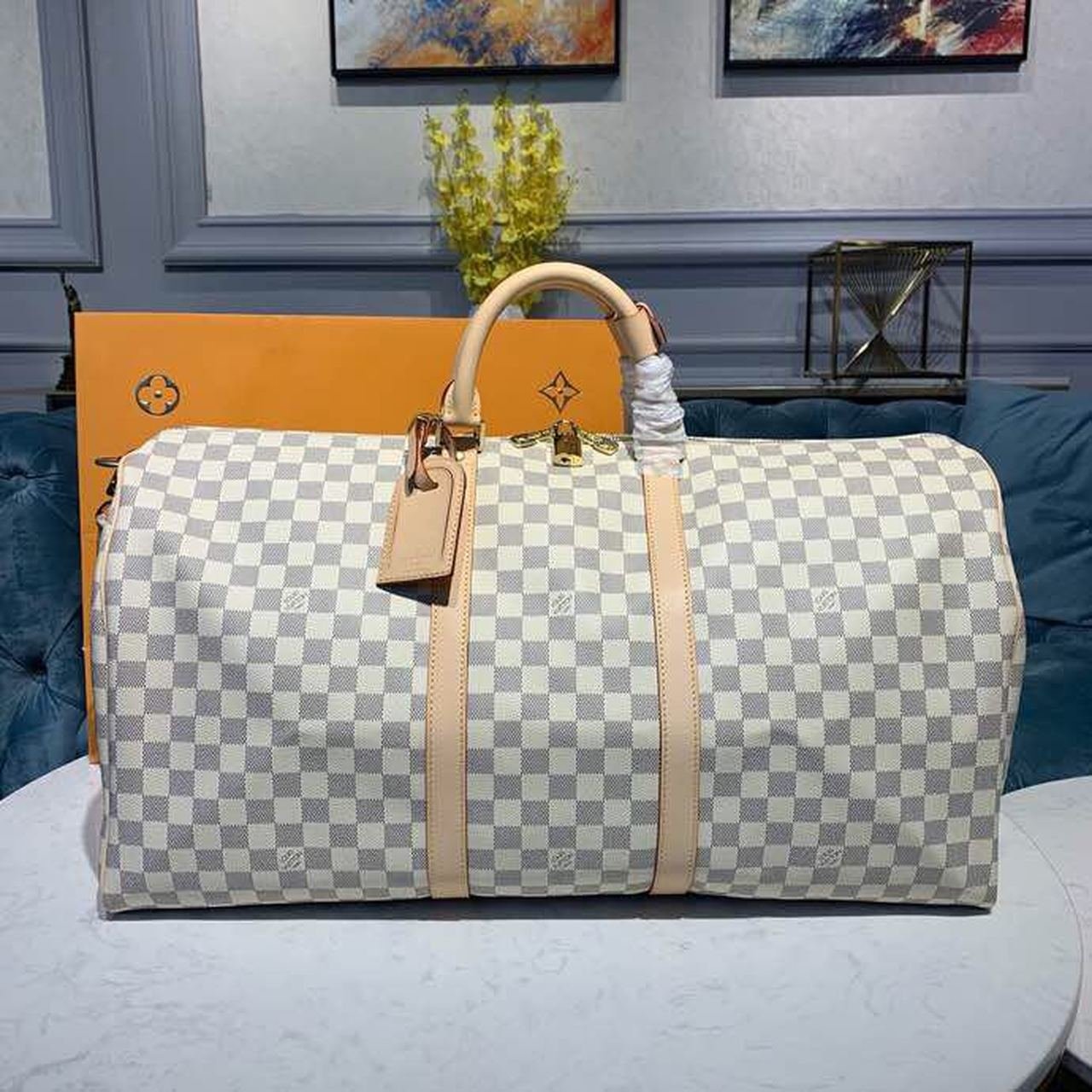 Louis Vuitton Keepall Bandoulire 55cm Damier Azur Canvas Spring/Summer Collection N41429 Azur