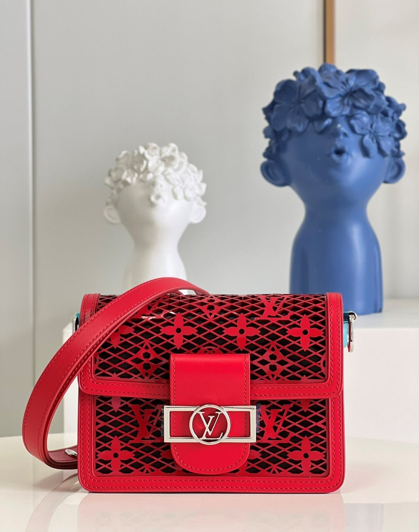 Louis Vuitton Limited Dauphine MM Bags By Nicolas Ghesquire With Monogram Lace Red For Women 25cm