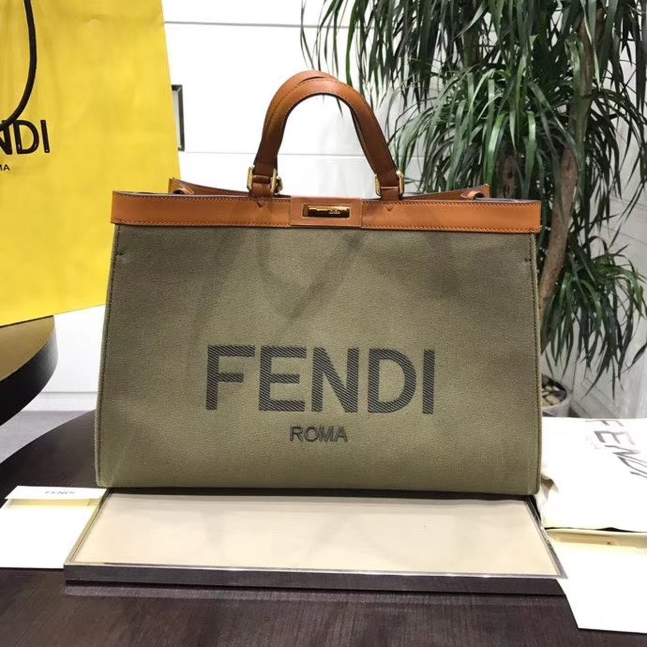 Fendi Logo Shopper Tote Bag 42cm Spring/Summer Collection, Brown