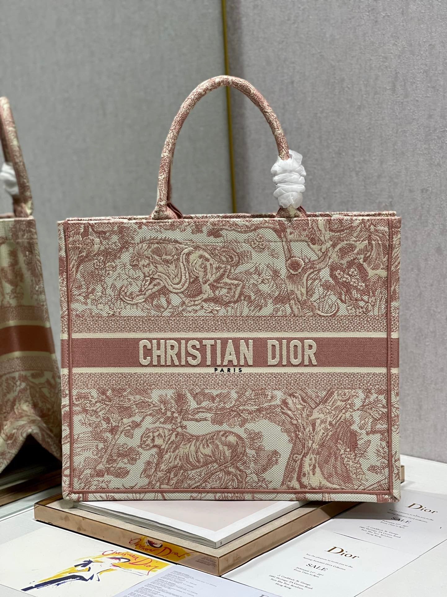 Christian Dior Book Tote Bag 41cm Light Red