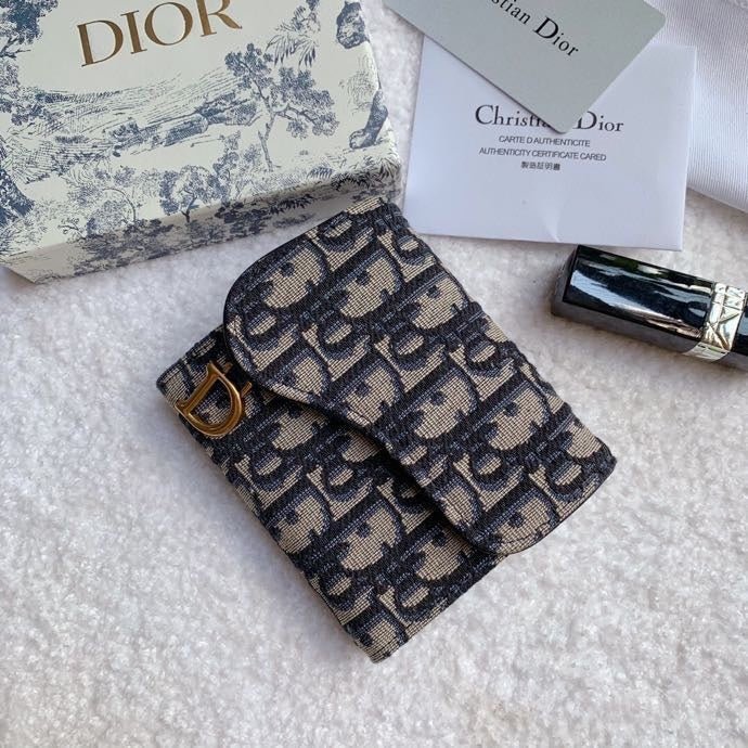 Christian Dior Saddle Blue Flap Card Holder 11cm