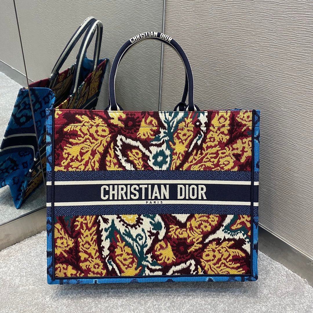 Christian Dior Multicolor Book Tote Paisley Embroidery 42cm