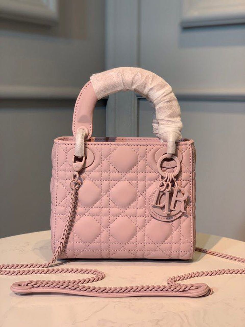 Christian Dior Mini Lady Dior Bag 18cm with Chain Matte Hardware Lambskin Leather Spring/Summer Collection, Powder Pink