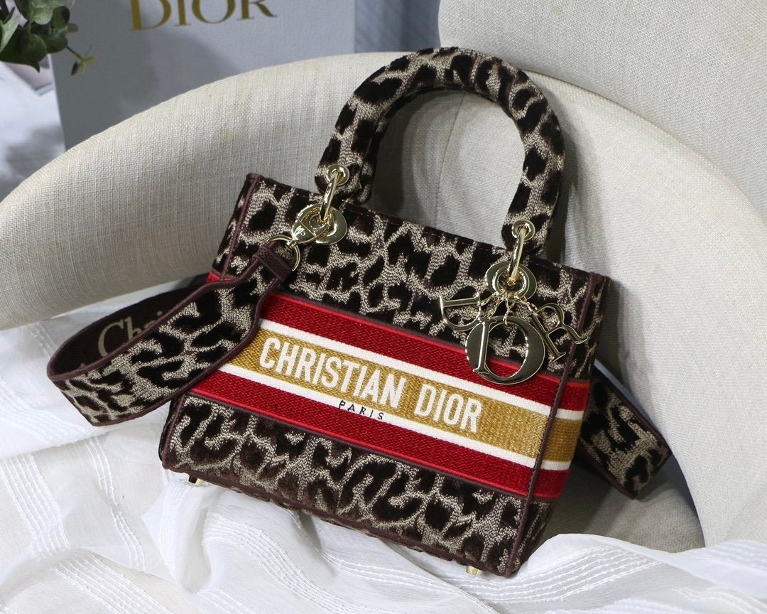 Christian Dior Medium Lady D-Lite Bag 24cm Leopard Brown