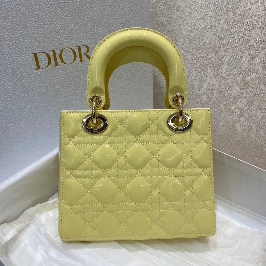 Christian Dior Lady Dior Bag Gold Hardware 20cm Yellow
