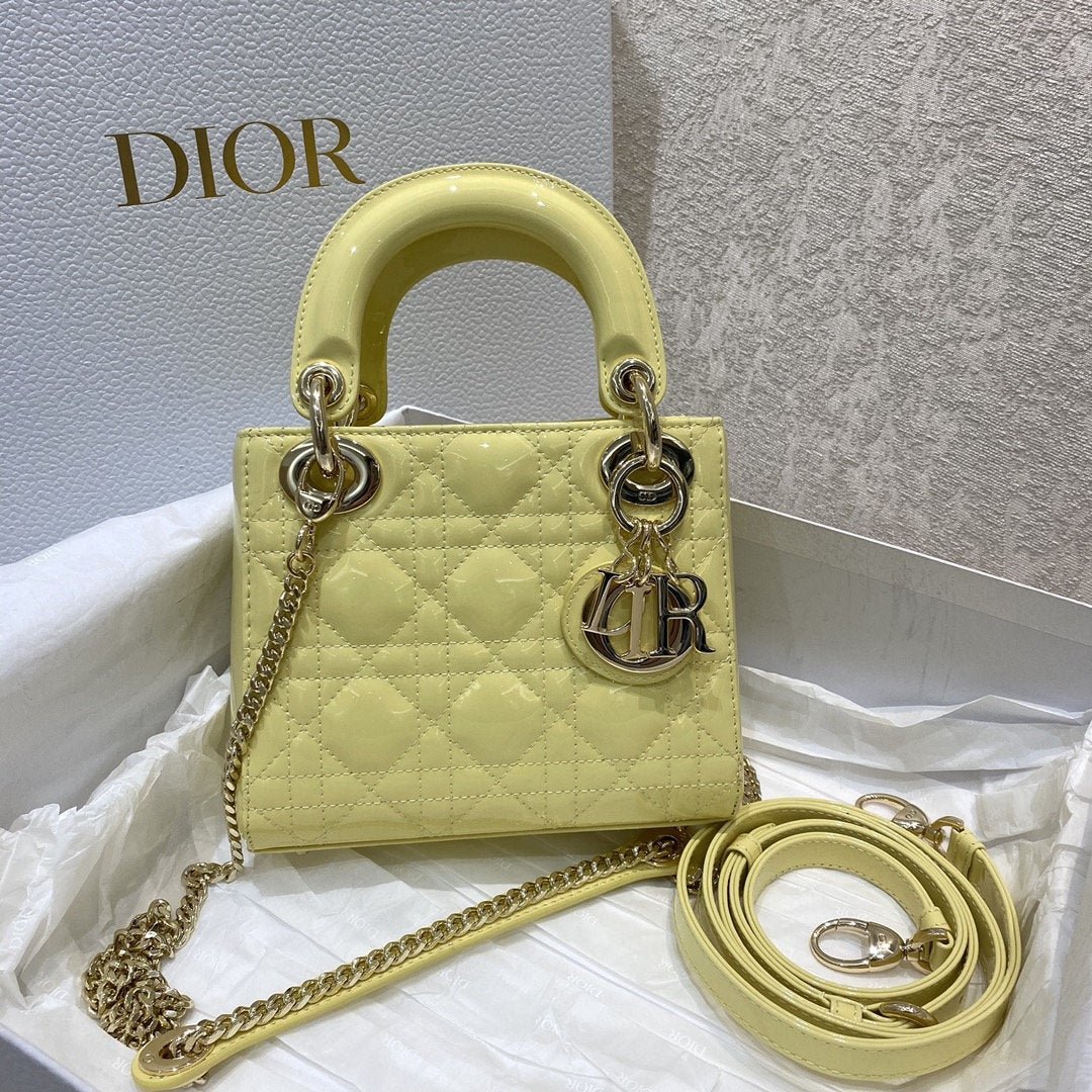 Christian Dior Lady Dior Bag Gold Hardware 17cm Yellow