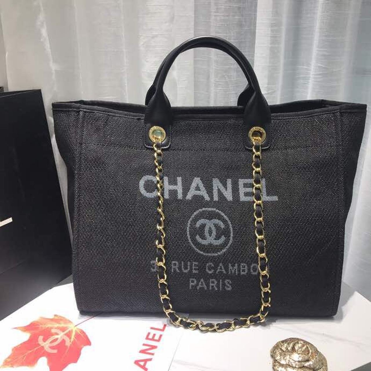 Chanel Deauville Tote 38cm Canvas Bag Spring/Summer Collection Black/Grey/Multi