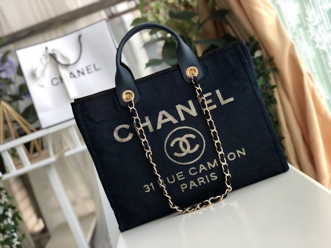 Chanel Deauville Tote 38cm Denim Canvas Bag Fall/Winter Collection Dark Blue