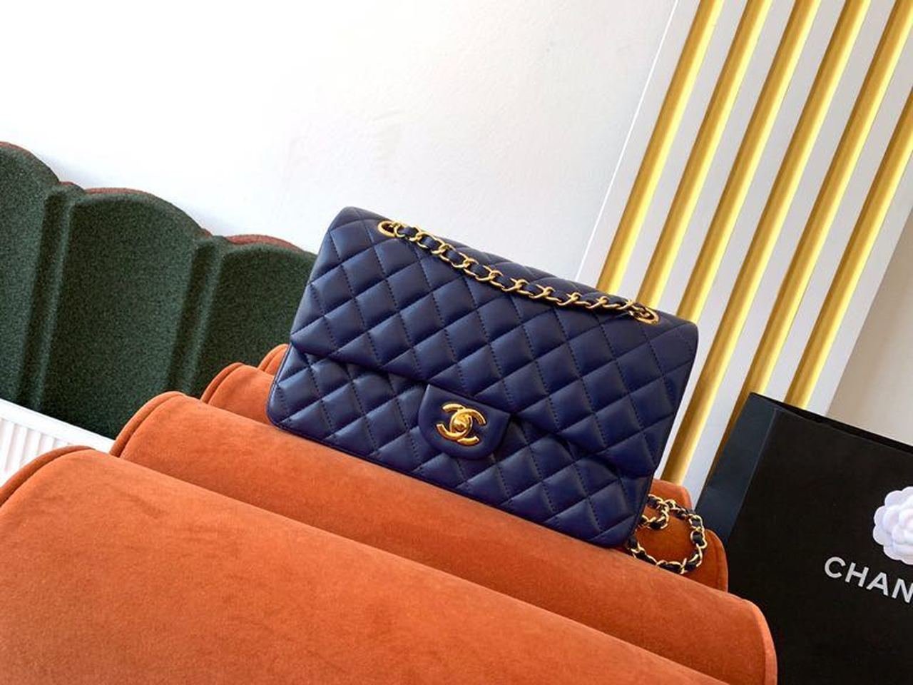 Chanel Classic Flap Bag 25cm Gold Hardware Lambskin Leather Spring/Summer Collection Navy Blue