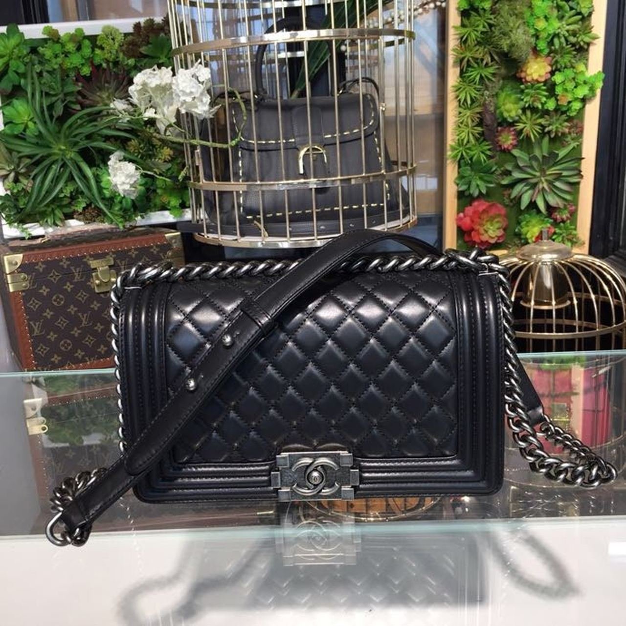 Chanel Boy Bag 25cm Lambskin Leather Antique Silver Hardware Spring/Summer Act 1 Collection Black