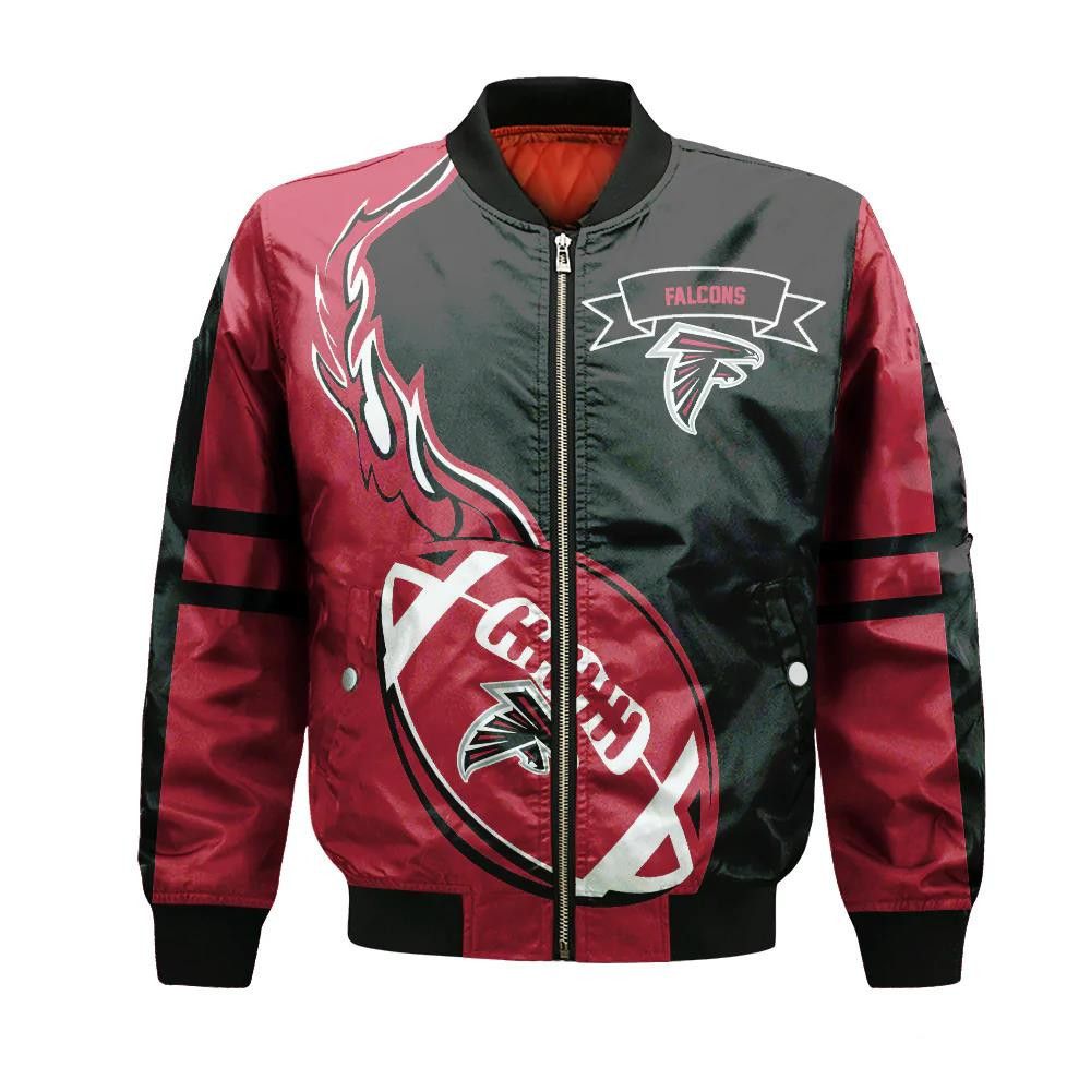 Atlanta Falcons For Men Women Bomber Jacket Printed Flame Ball Pattern