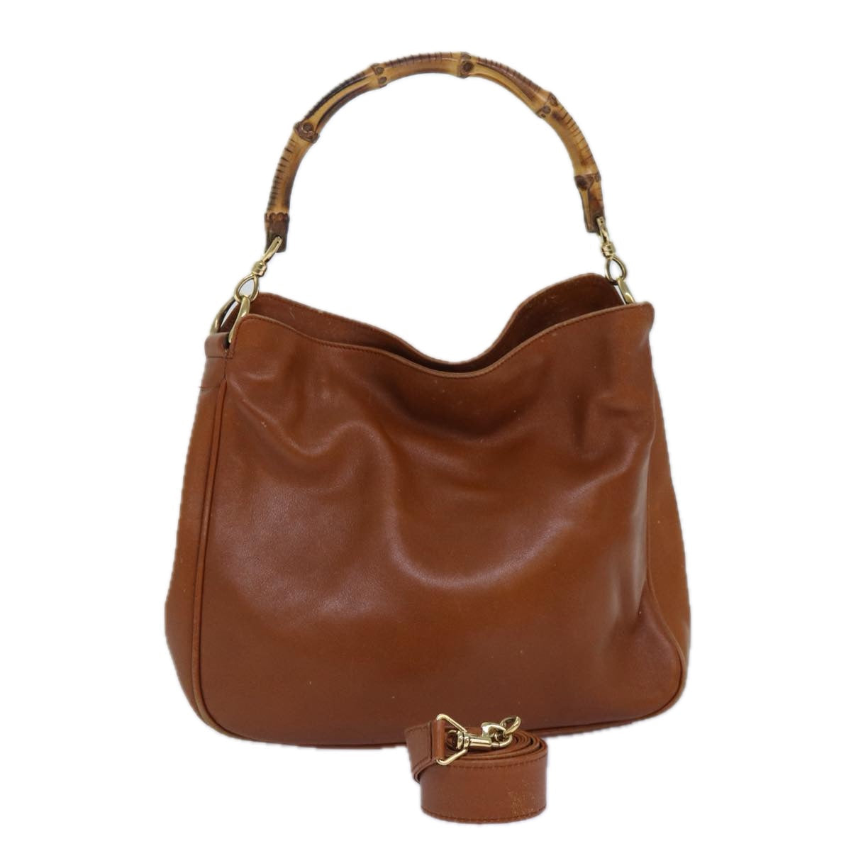 GUCCI Bamboo Hand Bag Leather 2way Brown Gold 001 1705 1638 Auth yk14231