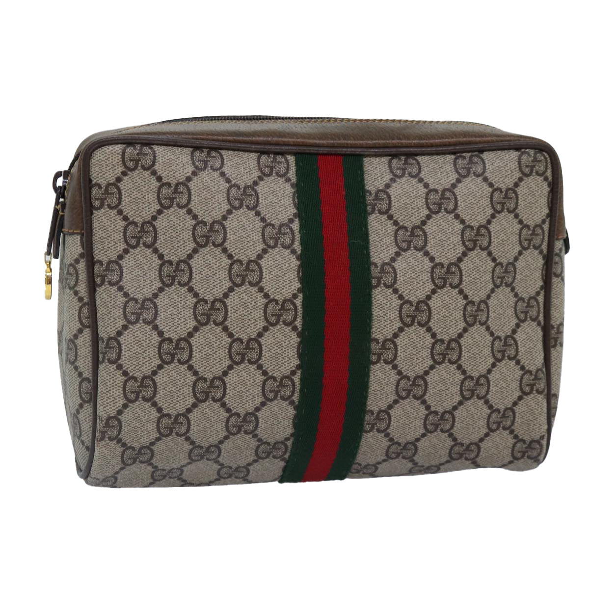 GUCCI GG Supreme Web Sherry Line Clutch Bag Beige Gold 32 014 3553 Auth ep5355