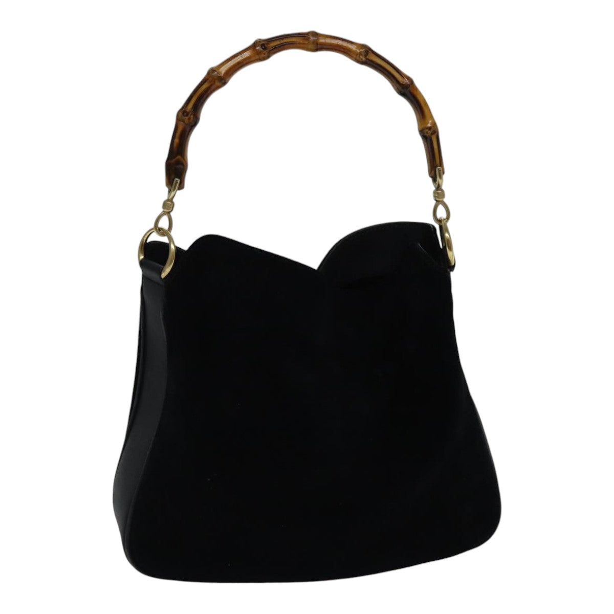 GUCCI Bamboo Hand Bag Suede Black Gold 001 2113 1638 Auth ep5589