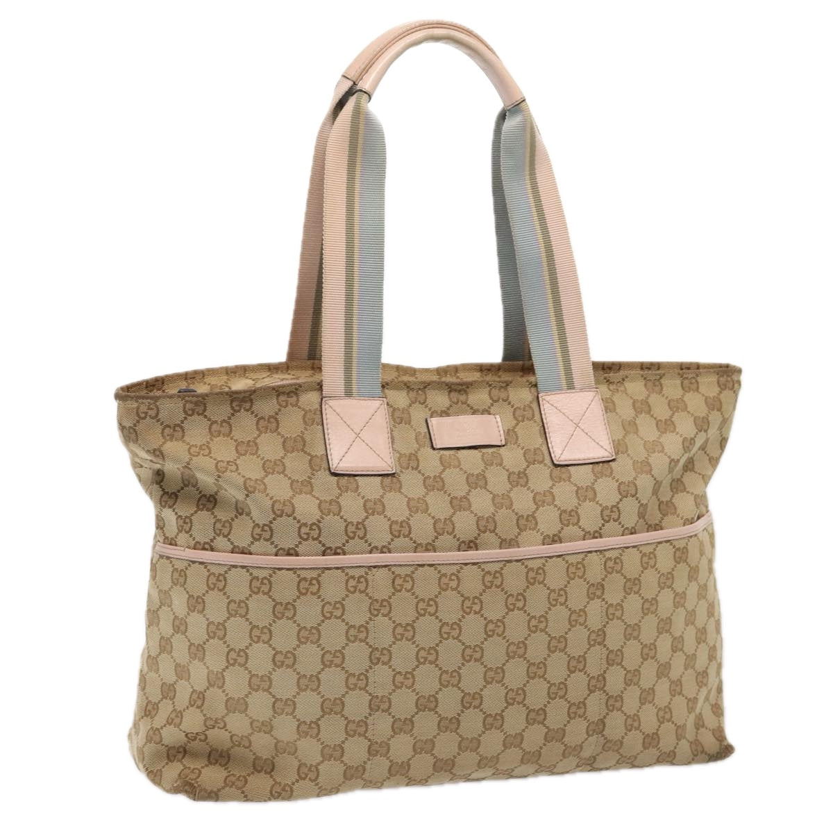 GUCCI GG Canvas Tote Bag Beige Silver 155524 Auth 88661