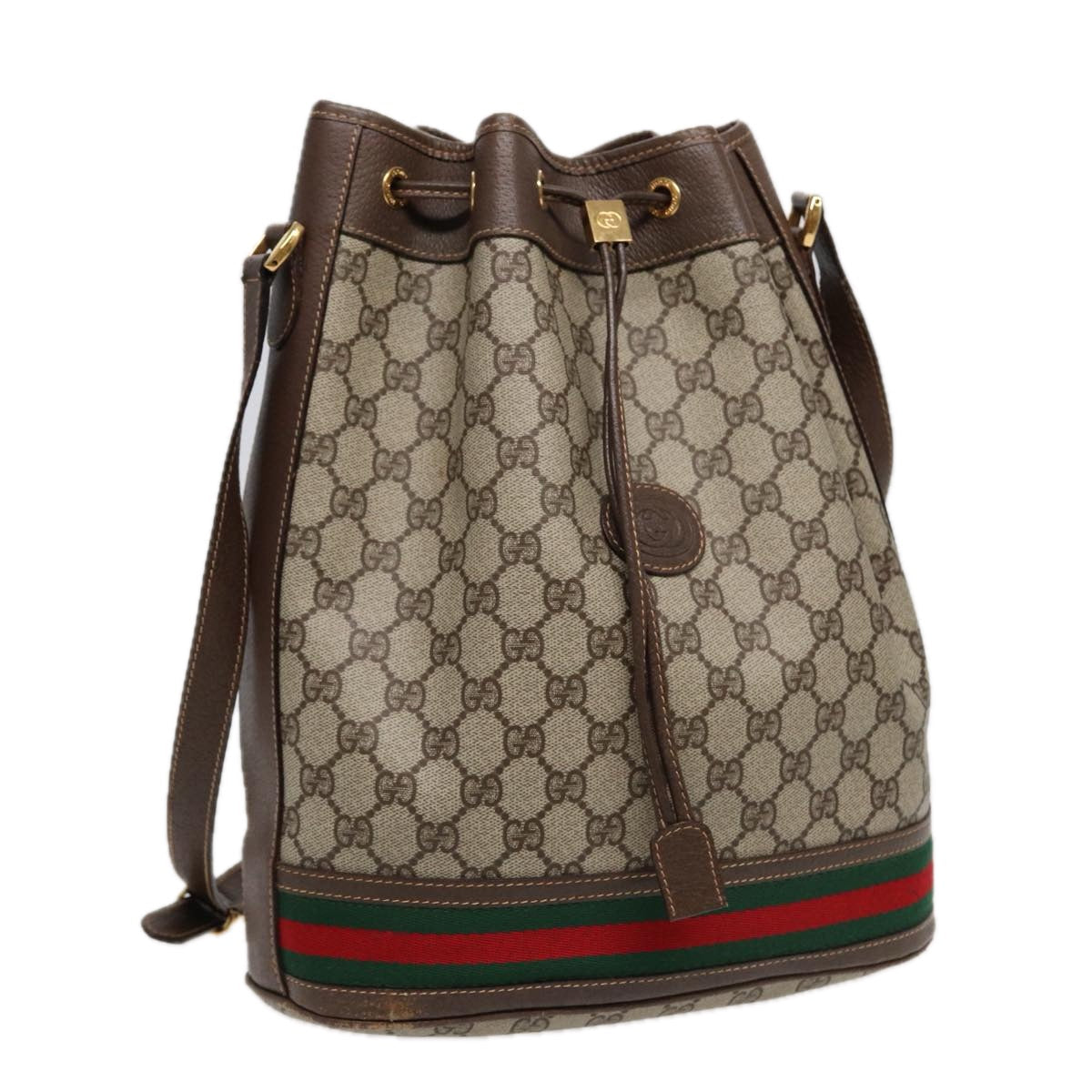 GUCCI GG Supreme Web Sherry Line Shoulder Bag Beige Gold 001 164 0933 Auth 88150