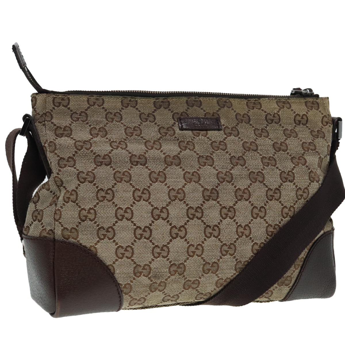 GUCCI GG Canvas Shoulder Bag Beige Silver 114273 Auth 88548
