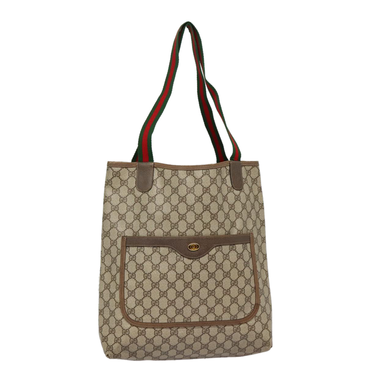 GUCCI GG Supreme Web Sherry Line Tote Bag PVC Beige Red 39 02 003 Auth 88154
