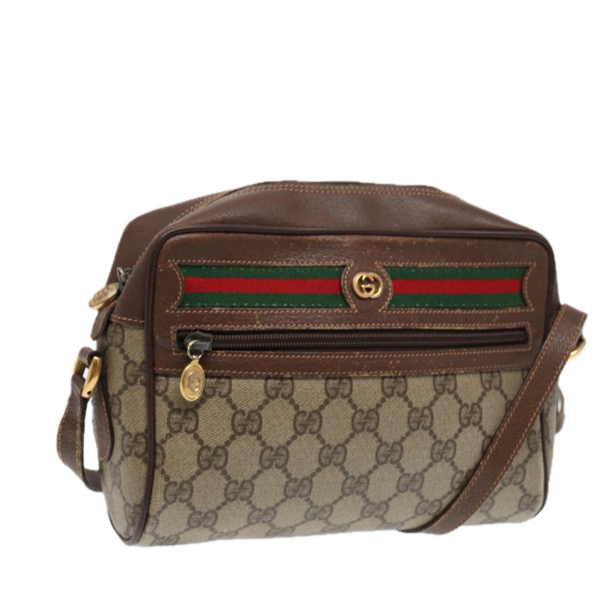 GUCCI GG Supreme Web Sherry Line Shoulder Bag PVC Beige 56 02 087 Auth bs17476
