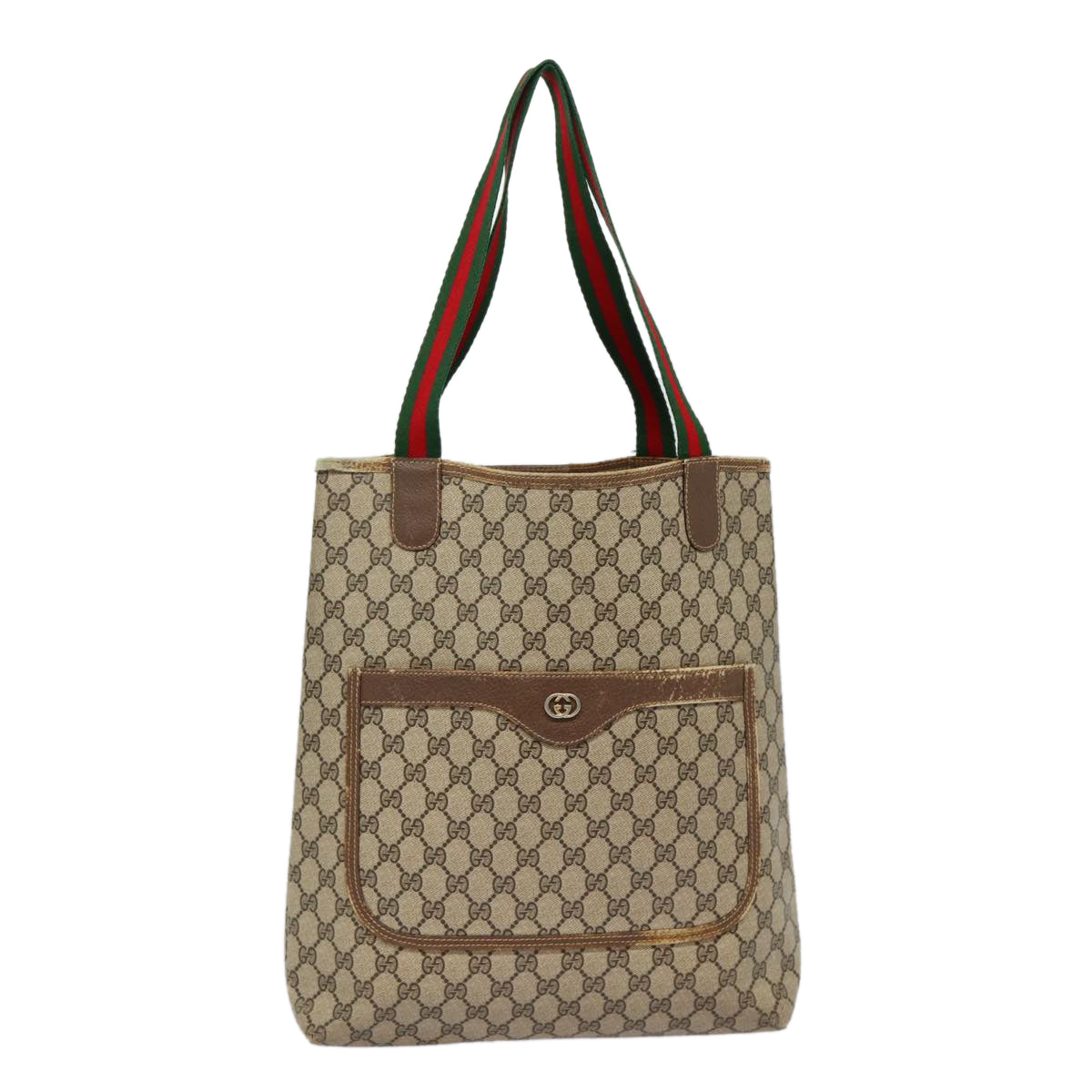 GUCCI GG Supreme Web Sherry Line Tote Bag PVC Beige Red 40 02 003 Auth 88153