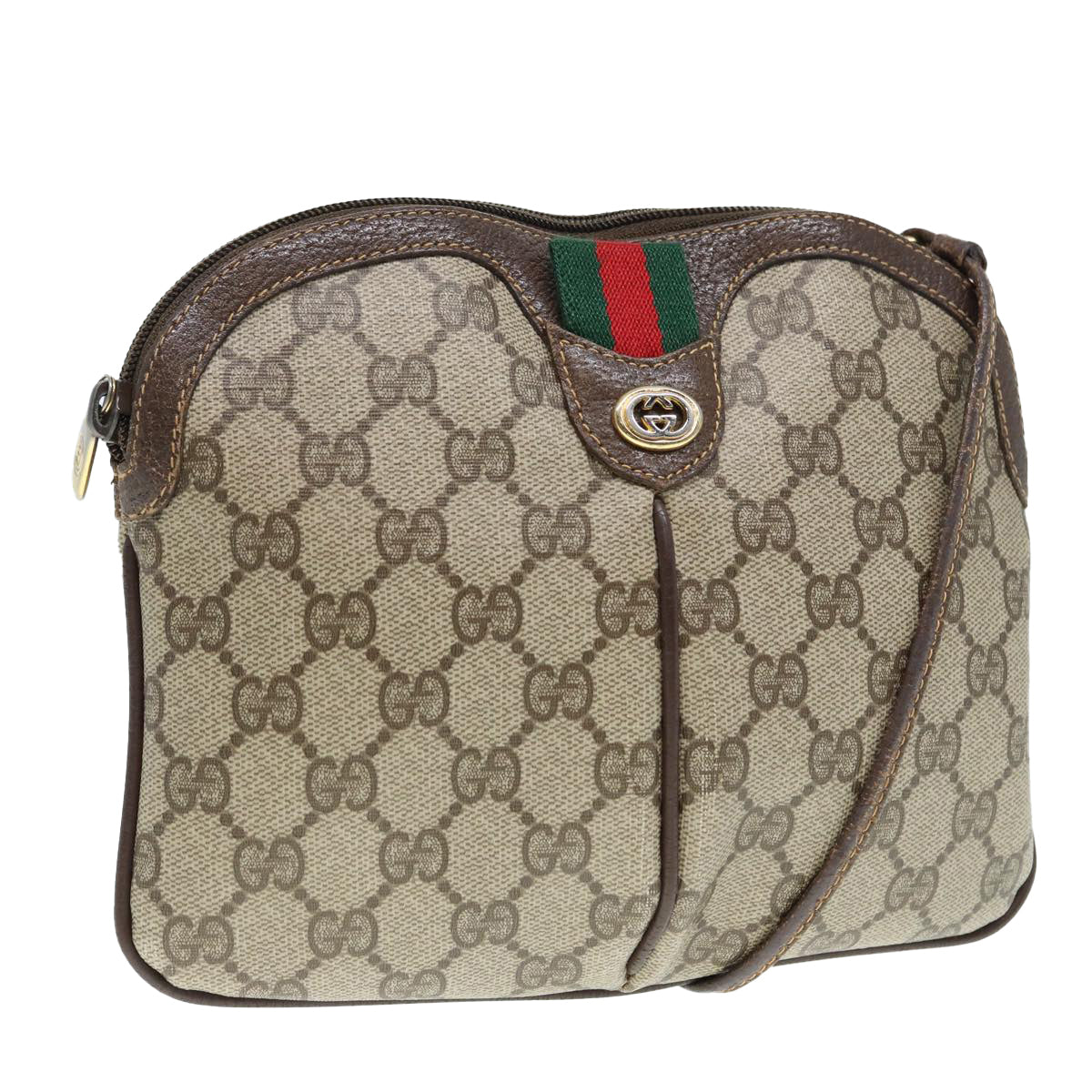 GUCCI GG Supreme Web Sherry Line Shoulder Bag Beige Gold 904 02 047 Auth ki4835