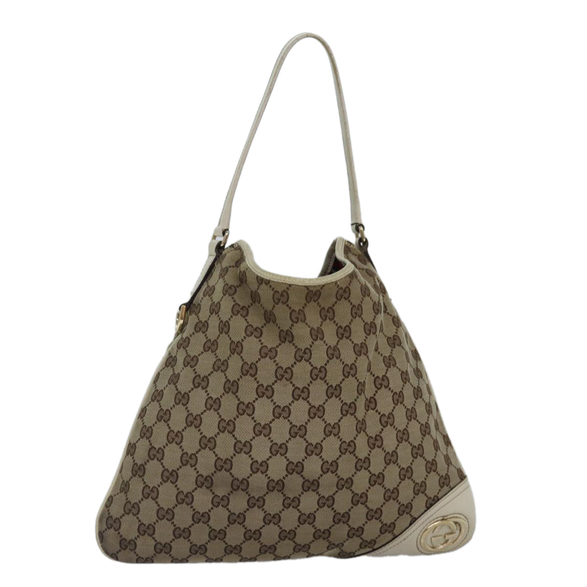 GUCCI GG Canvas Shoulder Bag Beige Gold 169947 Auth bs17560