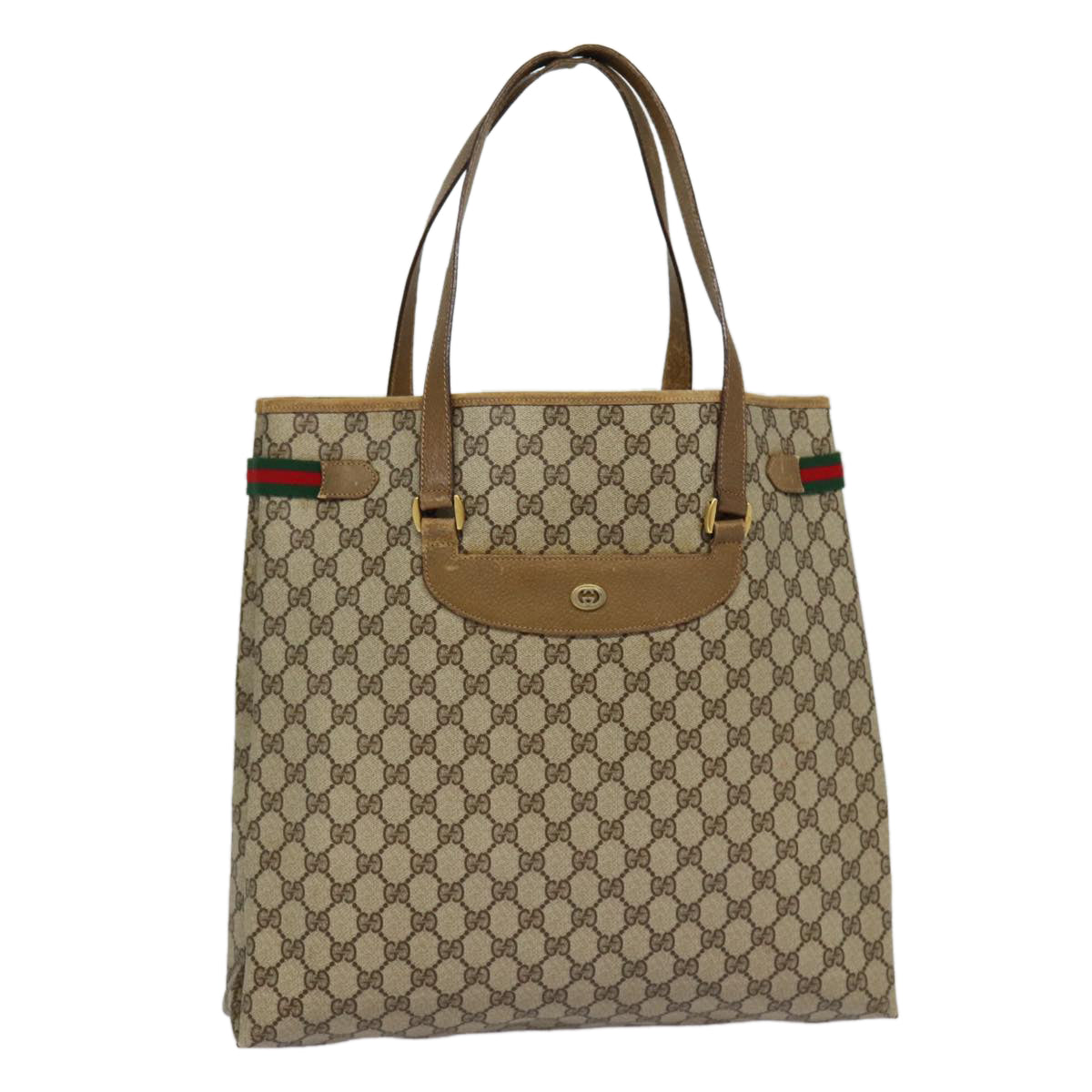 GUCCI GG Supreme Web Sherry Line Tote Bag PVC Beige Gold 39 02 091 Auth ki4828