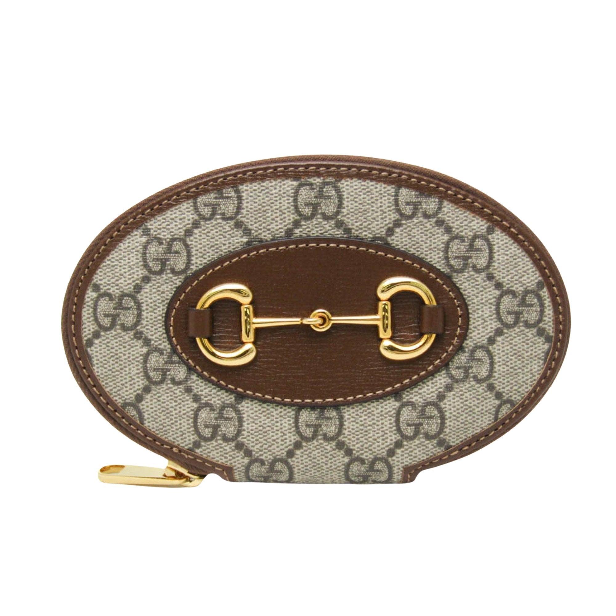 GUCCI Horsebit Wallet, Gucci GG Supreme Horsebit 1955 Coin Purse Brown Beige Dark brown Leather