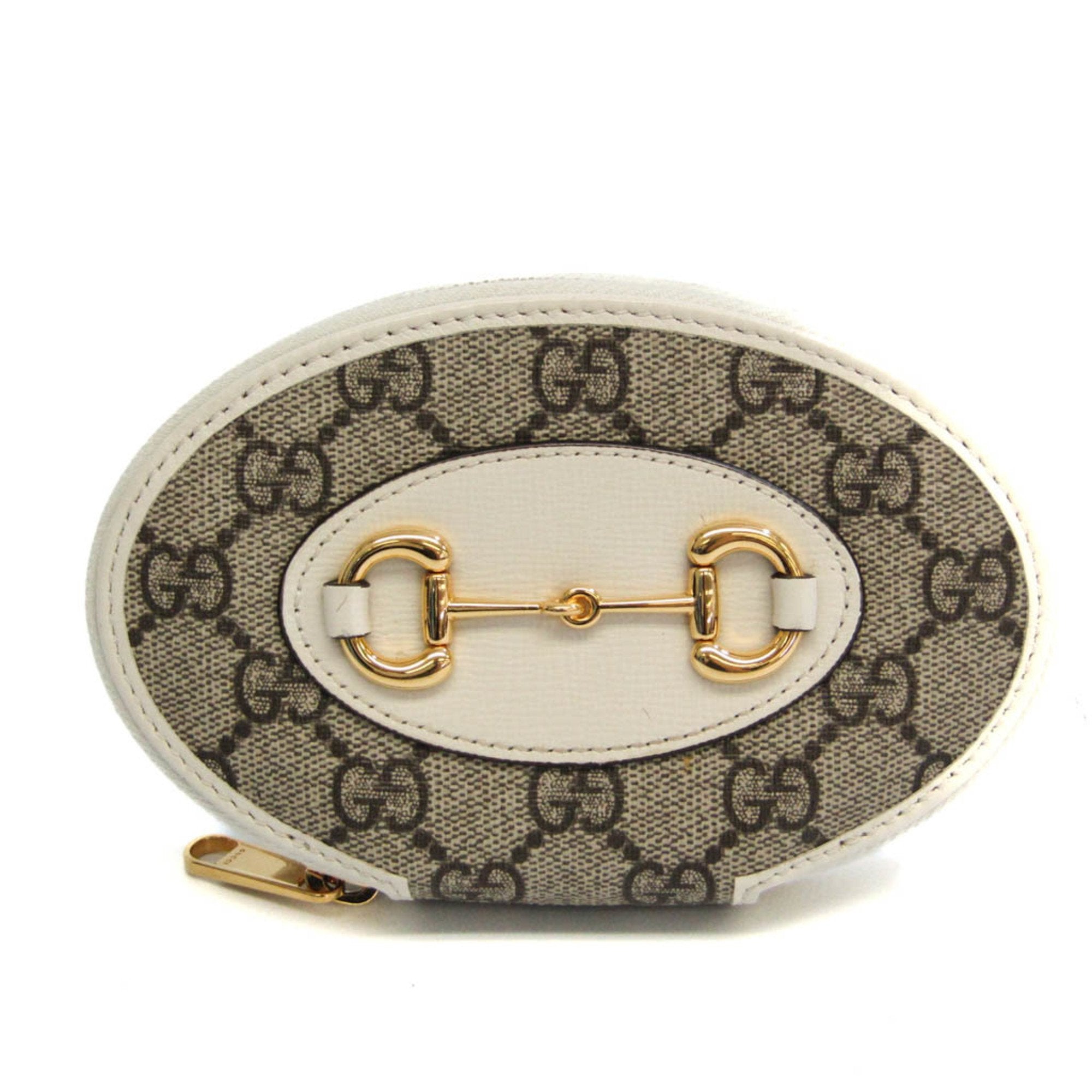 GUCCI Horsebit Wallet, Gucci BeigeBrown GG Coated Canvas Oval 1955 Zip Pouch
