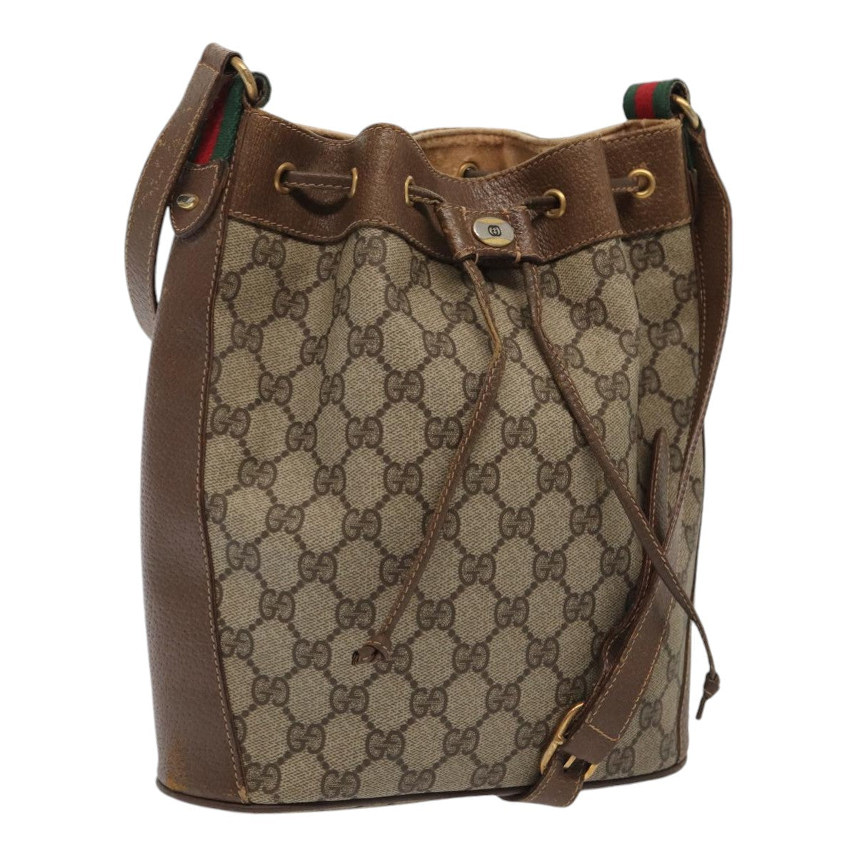 GUCCI GG Supreme Web Sherry Line Shoulder Bag Beige Gold 41 02 034 Auth 86914