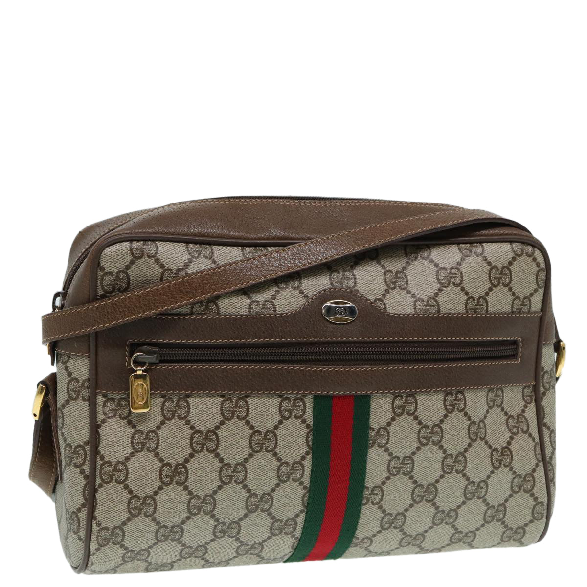 GUCCI GG Supreme Web Sherry Line Shoulder Bag Beige Gold 56 02 005 Auth 86167
