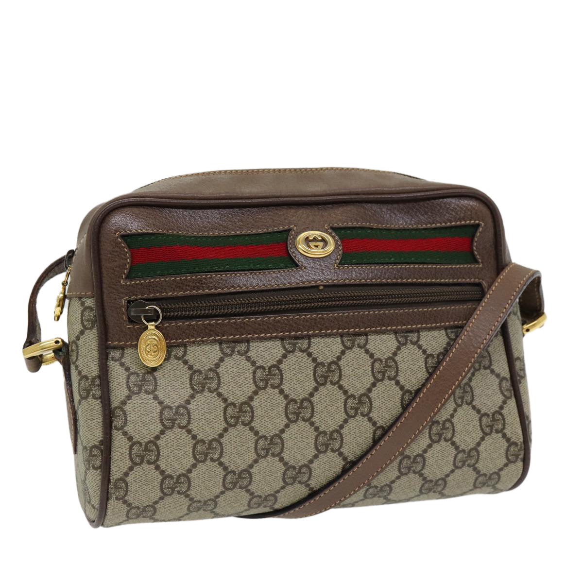 GUCCI GG Supreme Web Sherry Line Shoulder Bag Beige Gold 001 44 6655 Auth 86407