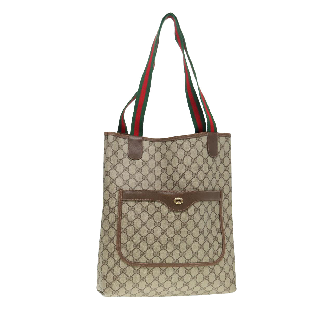 GUCCI GG Canvas Web Sherry Line Tote Bag PVC Leather Beige Green Red Auth kk301