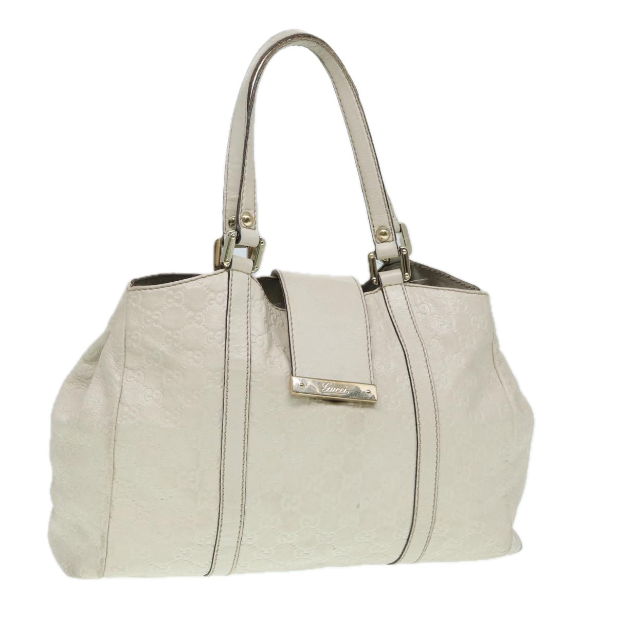 GUCCI GG Canvas ssima Hand Bag White Gold 211935 Auth ep5377