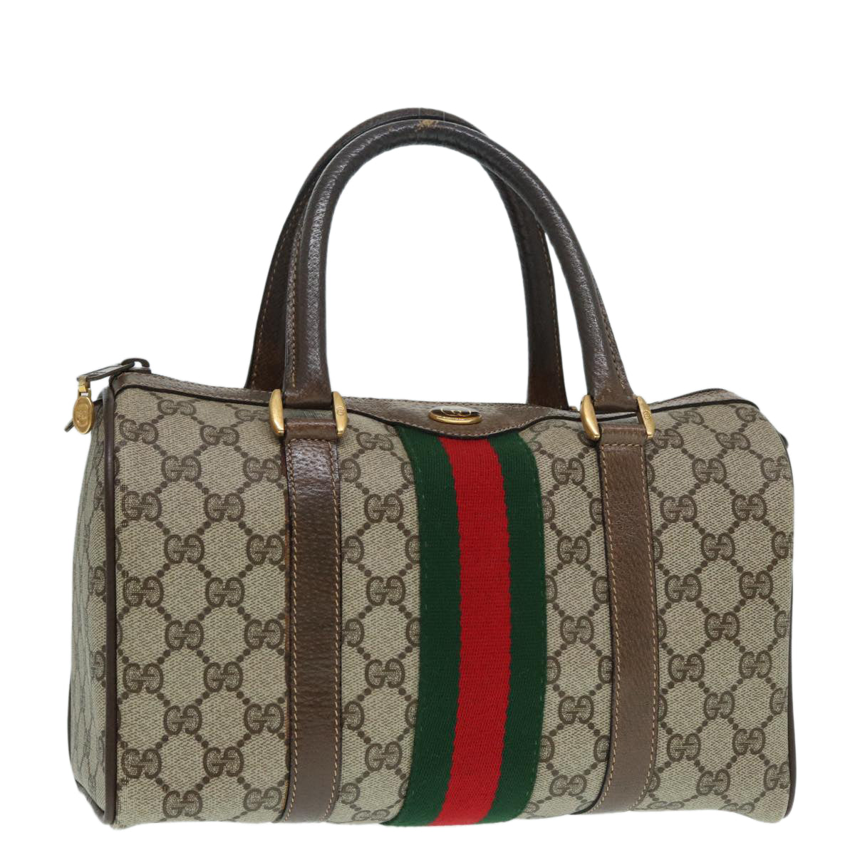 GUCCI GG Supreme Web Sherry Line Boston Bag PVC Beige 69 02 006 Auth ar12526