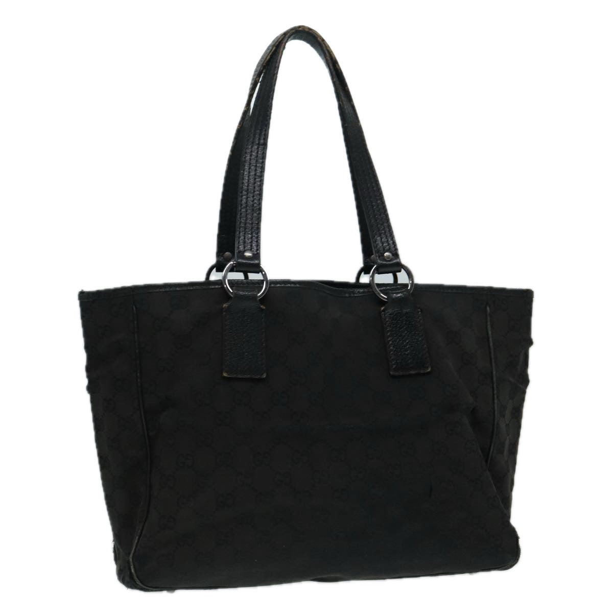 GUCCI GG Canvas Shoulder Bag Black Silver 113017 002404 Auth 87780