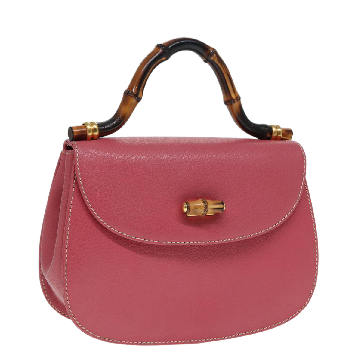 GUCCI Bamboo Hand Bag Leather Pink Gold 000 781 0244 Auth ar12497A