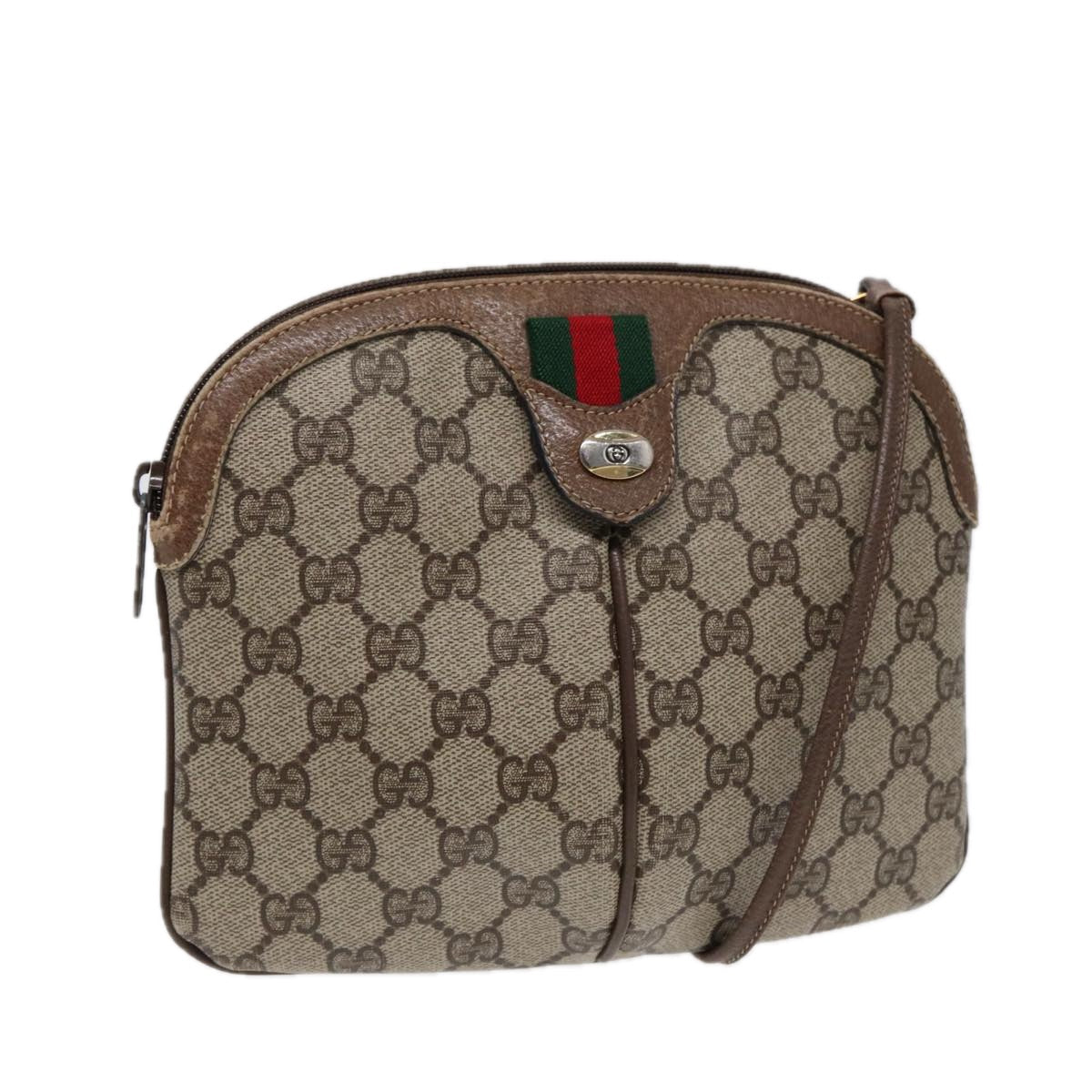 GUCCI GG Supreme Web Sherry Line Shoulder Bag PVC Beige 904 02 047 Auth 85369