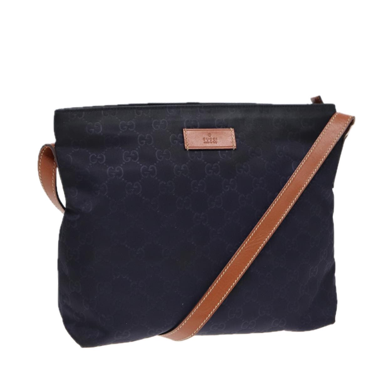 GUCCI GG Canvas Shoulder Bag Navy Silver 314529 Auth ac3201