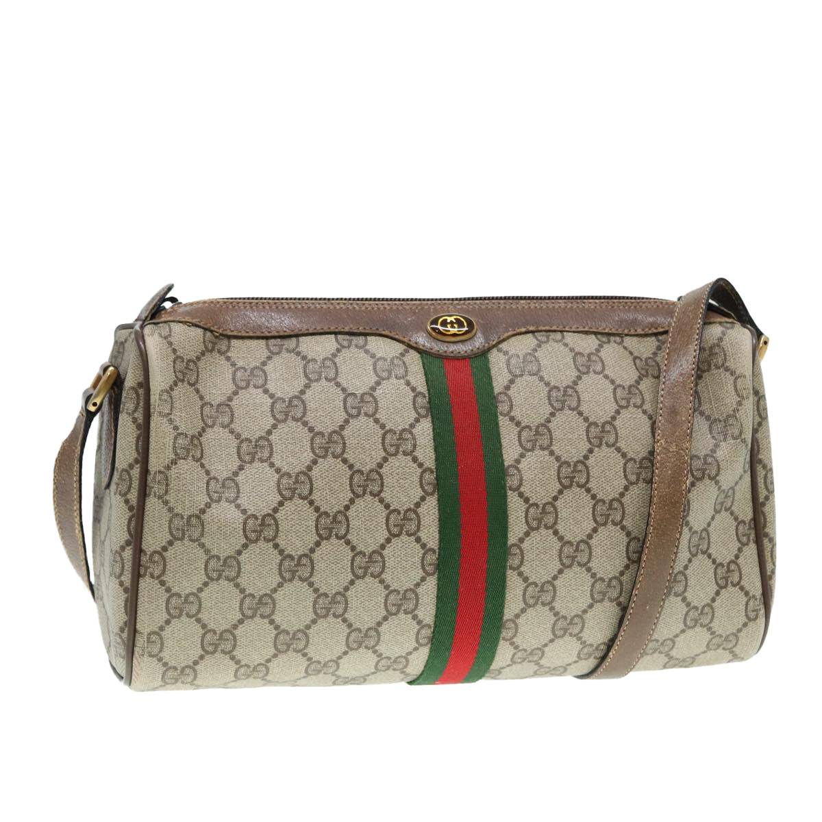 GUCCI GG Supreme Web Sherry Line Shoulder Bag PVC Beige 89 02 017 Auth yk14402