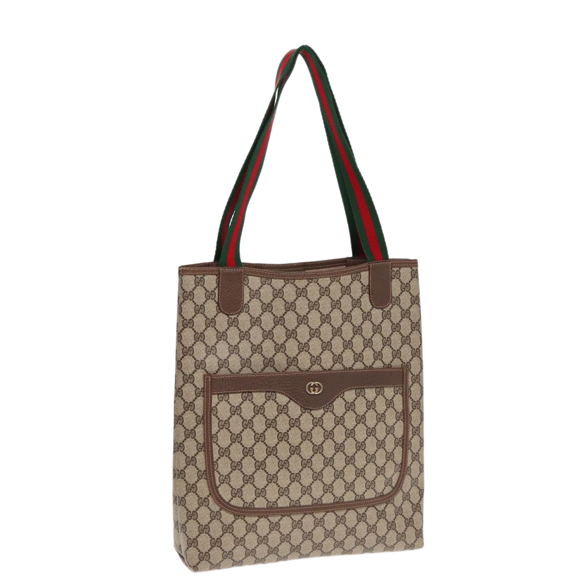 GUCCI GG Canvas Web Sherry Line Tote Bag PVC Leather Beige Green Red Auth kk306