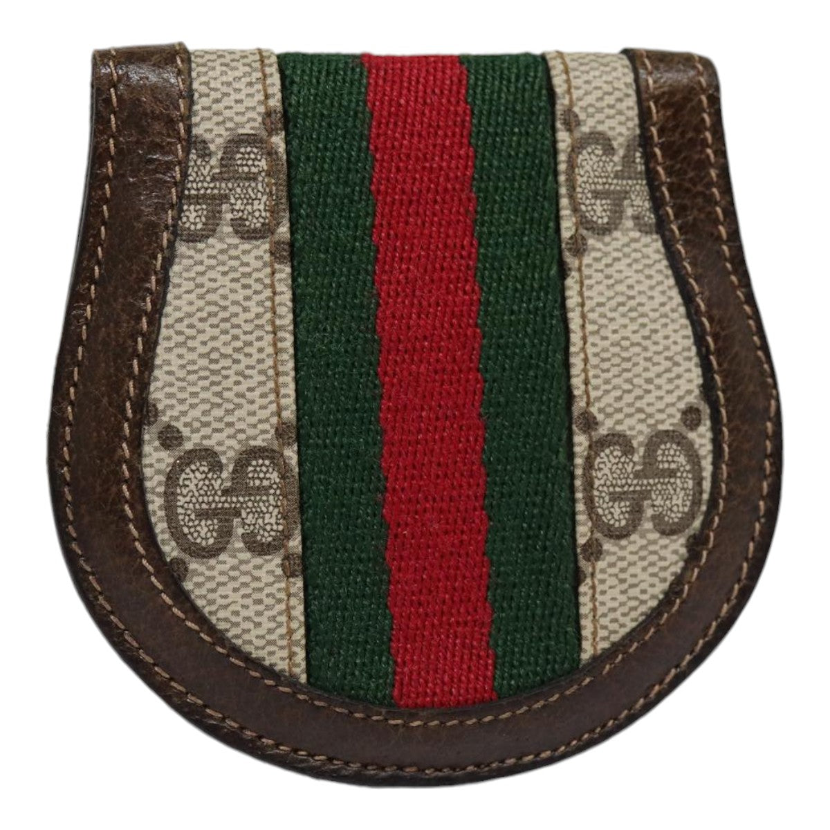 GUCCI GG Supreme Web Sherry Line Coin Purse PVC Beige Red Green Auth ar12530