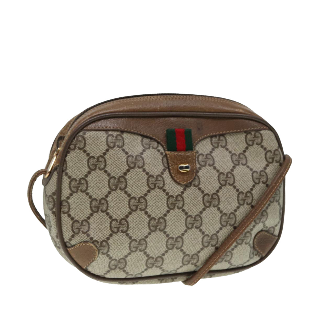 GUCCI GG Supreme Web Sherry Line Shoulder Bag PVC Beige 89 02 066 Auth 88405