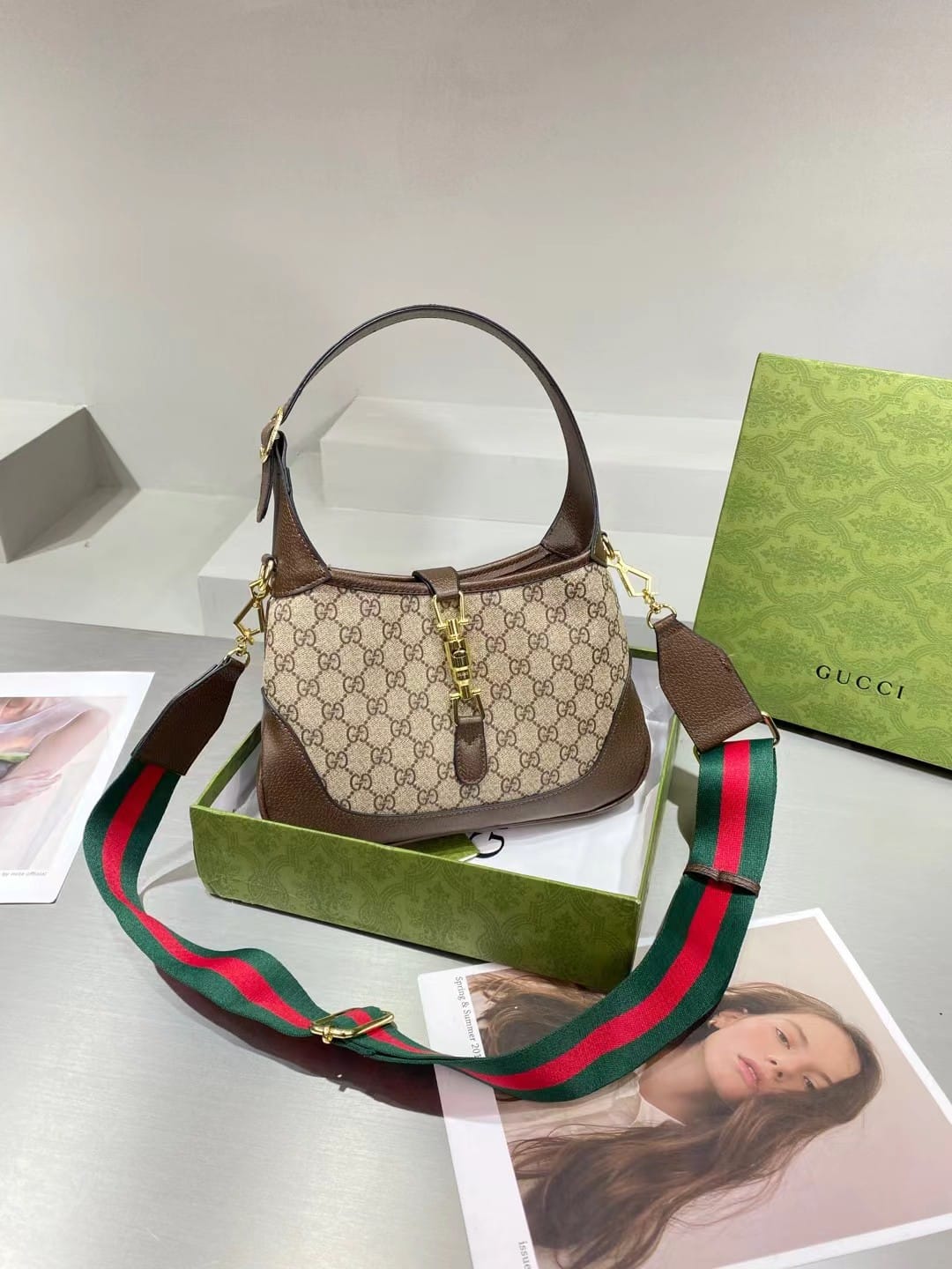 Gucci Canvas Jackie Crossbody Shoulder Handbag