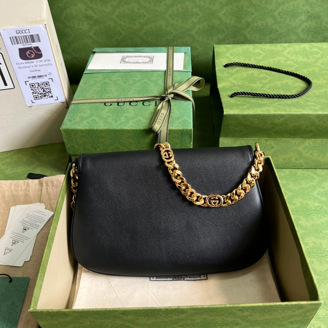 Gucci Blondie Leather Shoulder Bag Women Black Crossbody Bags