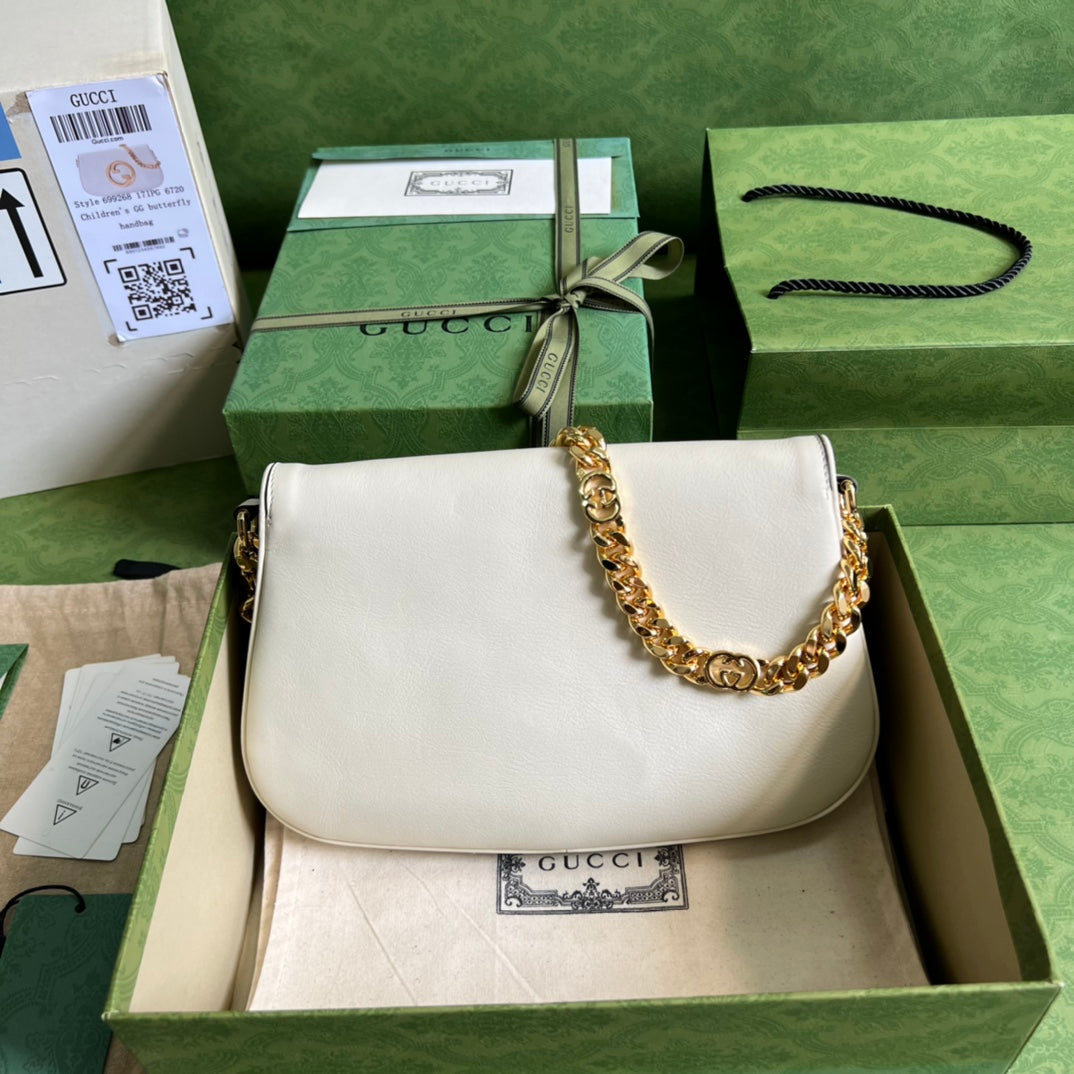 Gucci Blondie Leather Shoulder Bag Women white Crossbody Bags
