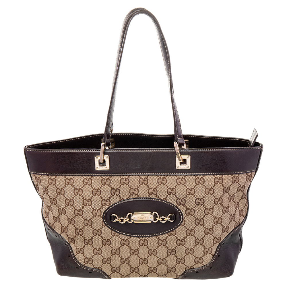 Gucci BeigeBrown GG Canvas and Leather Tote