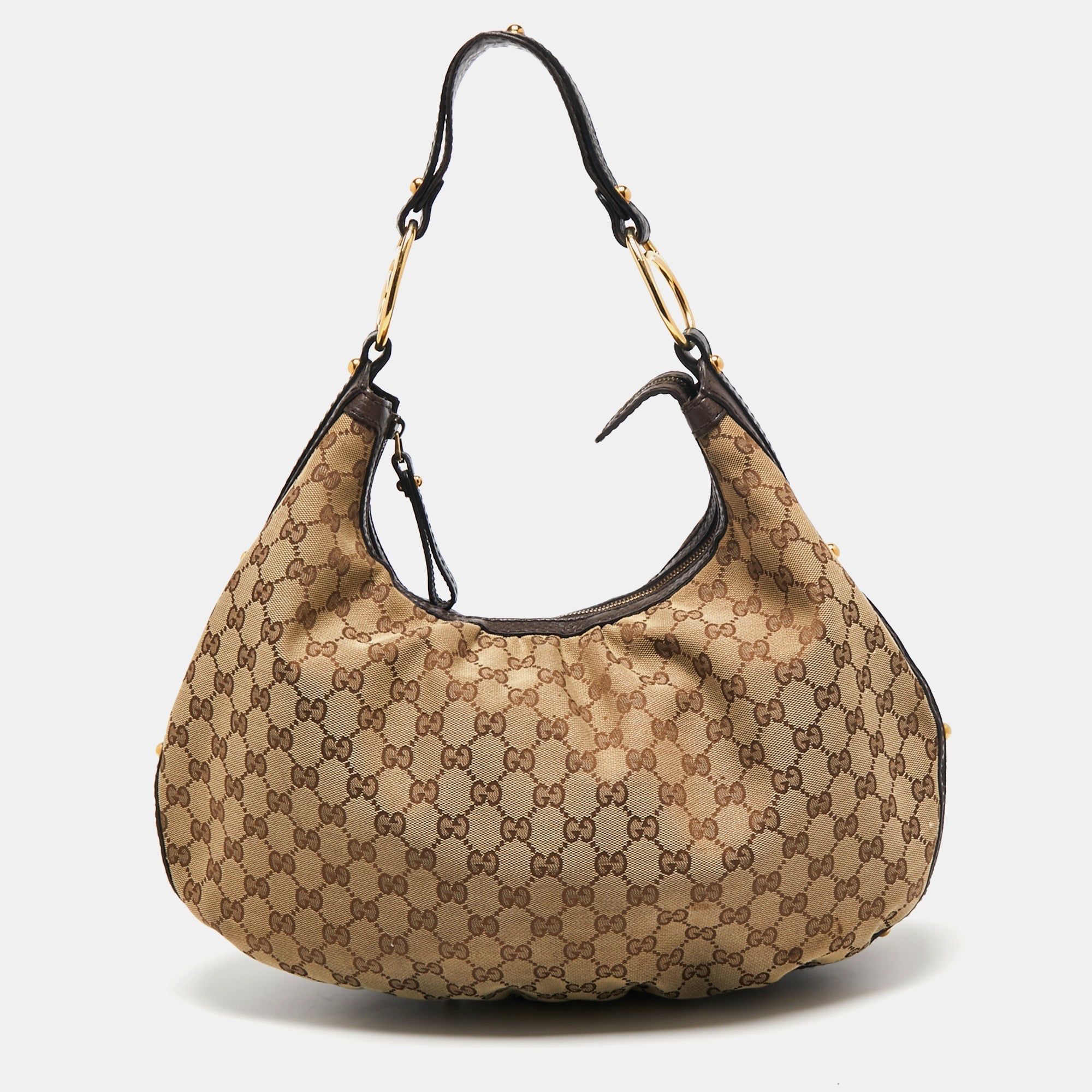 Gucci BeigeBrown GG Canvas and Leather Medium Interlocking G Hobo