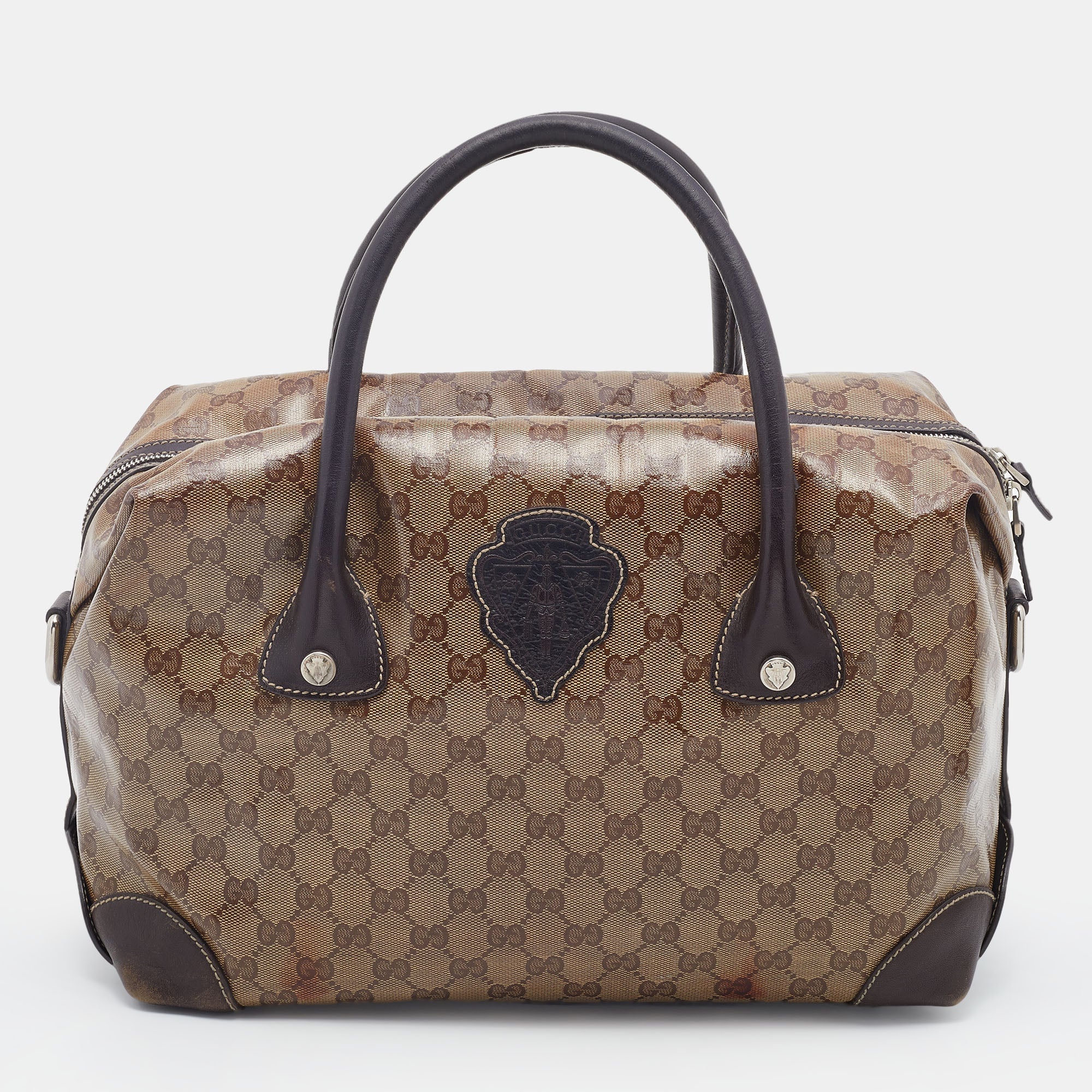 Gucci BeigeBrown GG Crystal Canvas And Leather Satchel