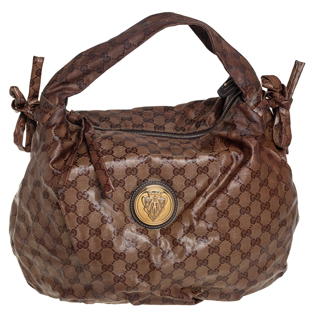 Gucci Beige GG Crystal Canvas Hysteria Hobo